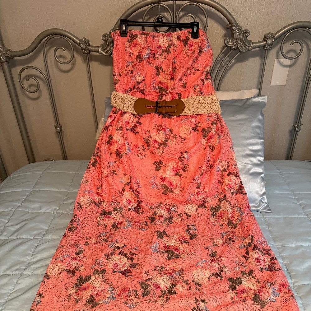 Coral floral floor length dress